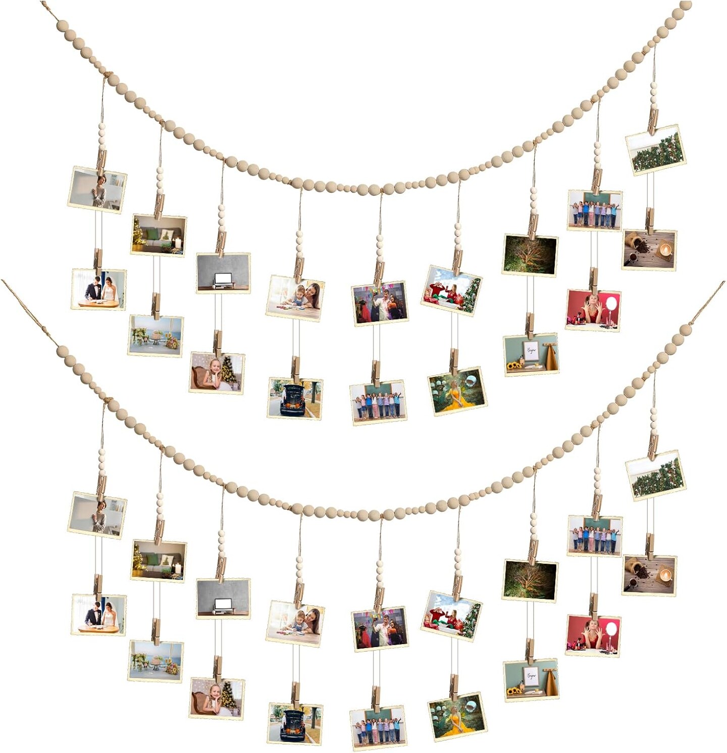 2 Pcs Hanging Photo Display with 36 Wood Clips