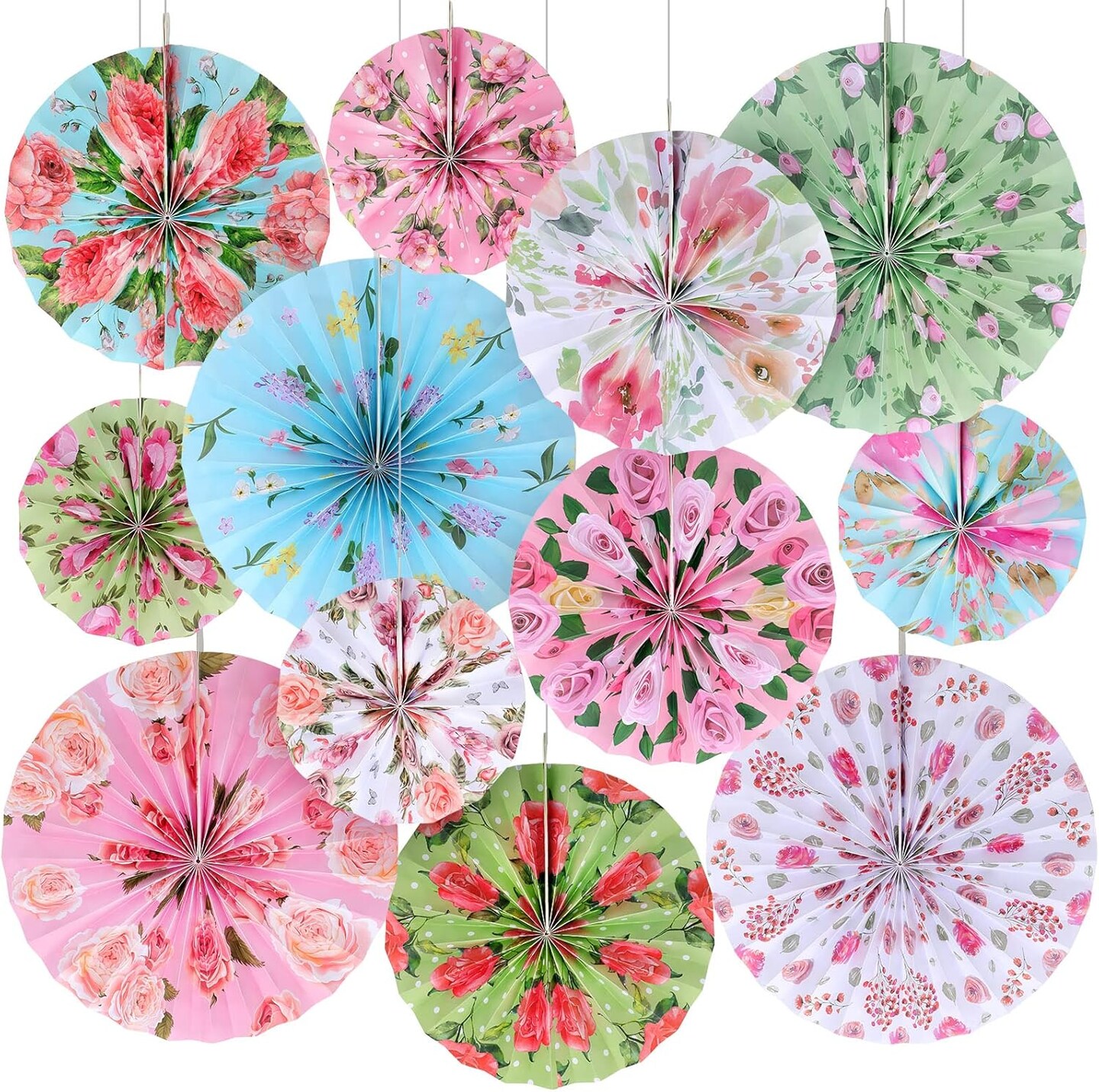 12 Pcs Paper Flowers Hanging Decorations for Wall Paper Fans Tea Party Decoration Floral Backdrop Classroom Decor