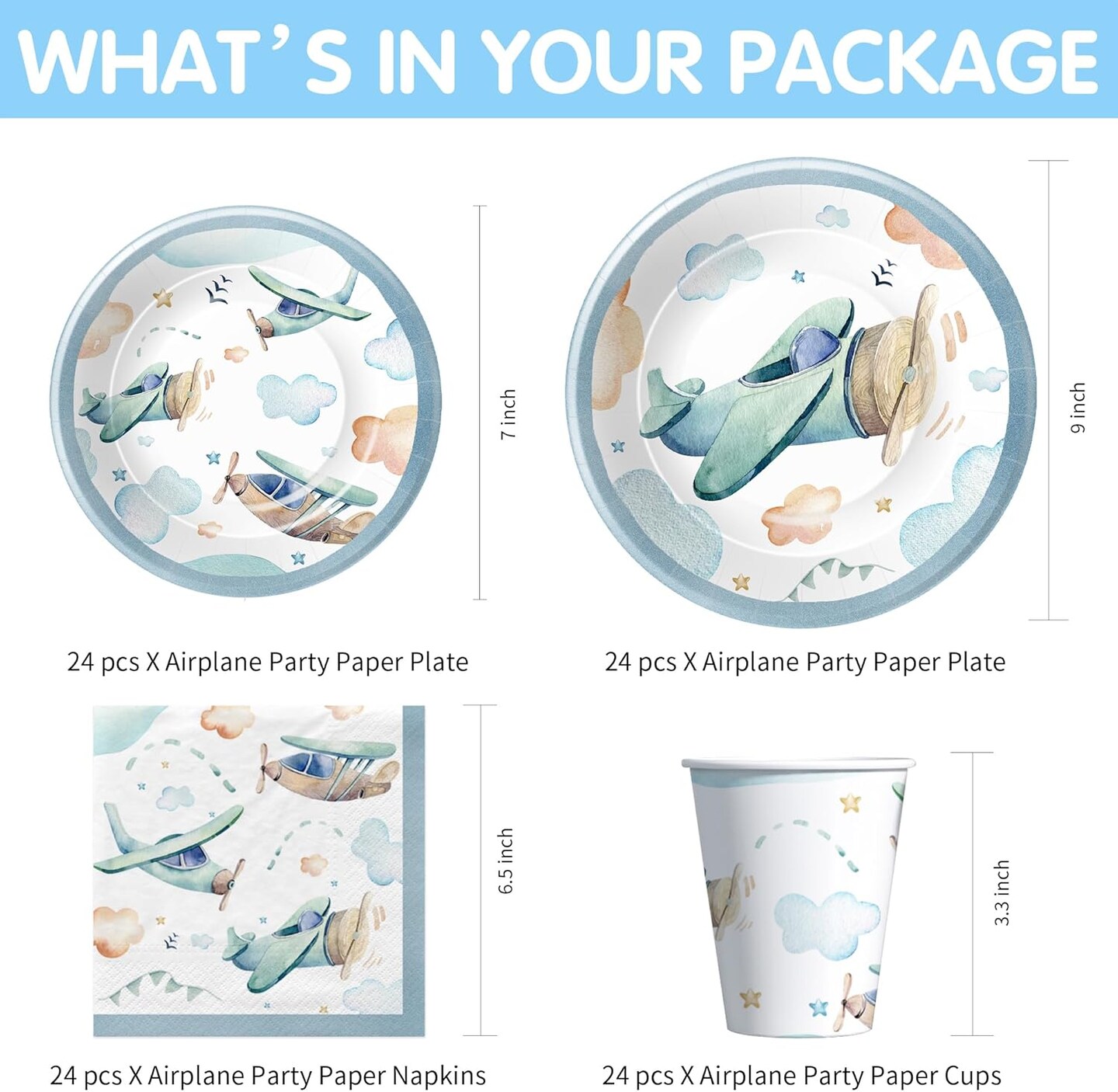 Baby Shower Airplane Party Decorations Tableware - Serves 24 (Blue)