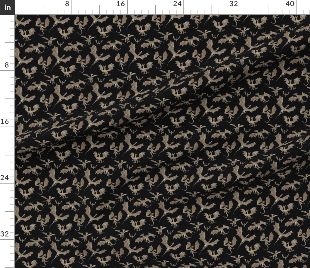Small Dragons Black Dragon Fantasy Scales Mythical Creatures Custom Printed Fabric by Spoonflower Various Fabrics by the Yard or Fat Quarter