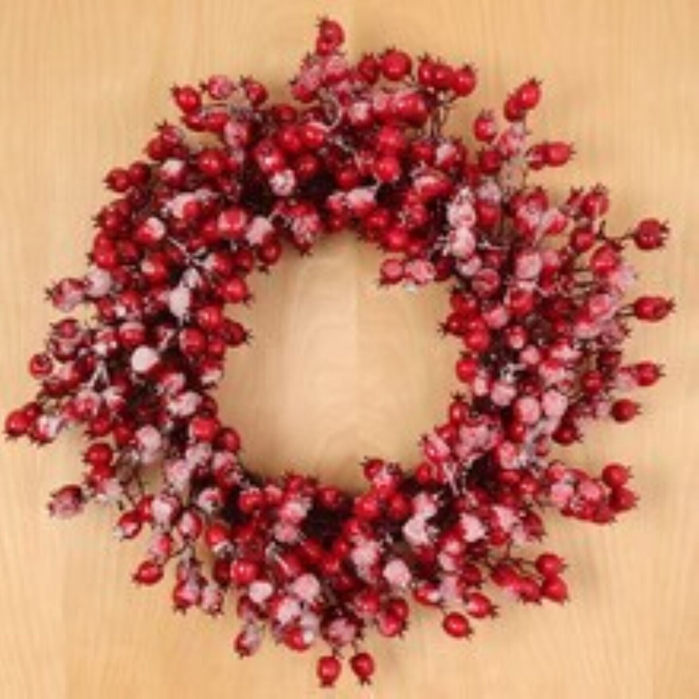 6-Pack 22&#x22; Red Frosted Berry Wreath - 22-Inch Iced Hawthorn Twig Berries Holiday Decorative Winter Christmas Berry Wreaths for Front Door, Fireplace, Mantel, Xmas D&#xE9;cor - Christmas Berry Wreath
