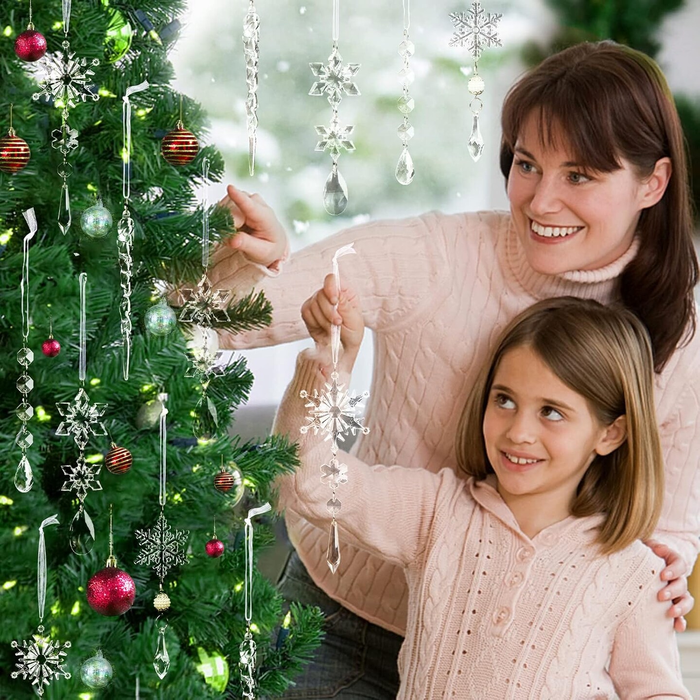 18pcs Christmas Tree Decoration Crystal Ornaments - Clear