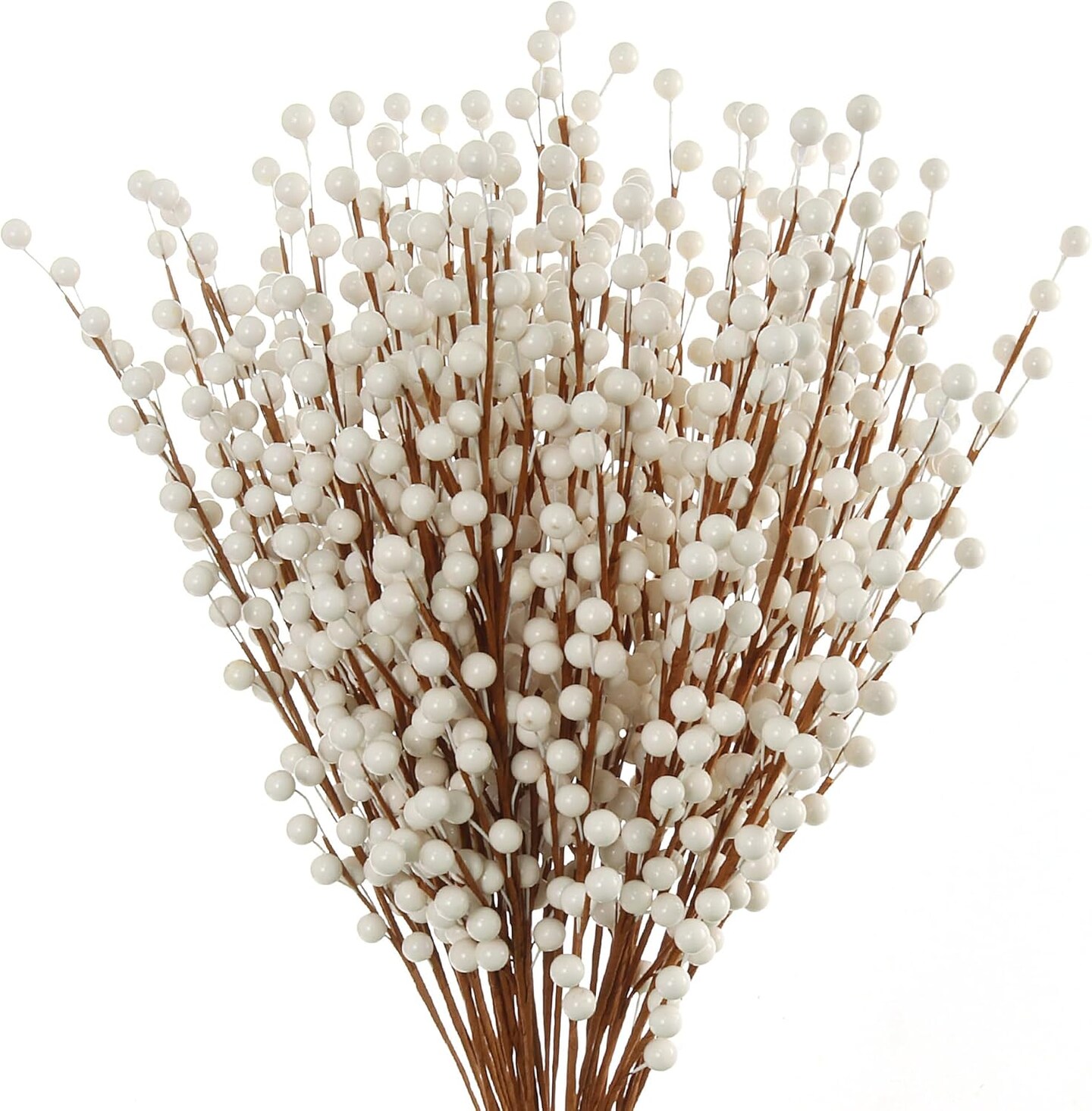 Set of 48 White Holly Berry Stem Picks - 19&#x22;