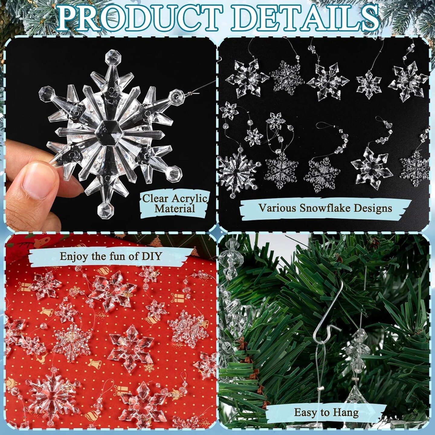12pcs Crystal Christmas Ornaments - Transparent