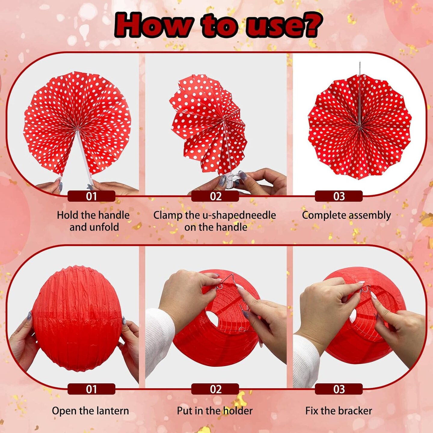 15Pcs Red Party Decorations Supplies Set, Hanging Red Paper Lanterns Paper Fans
