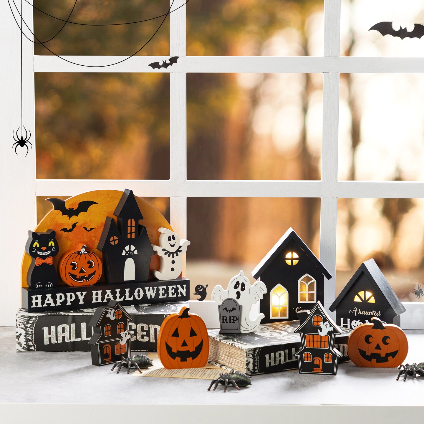 Set of 12 Halloween Wooden Haunted Table Block Set