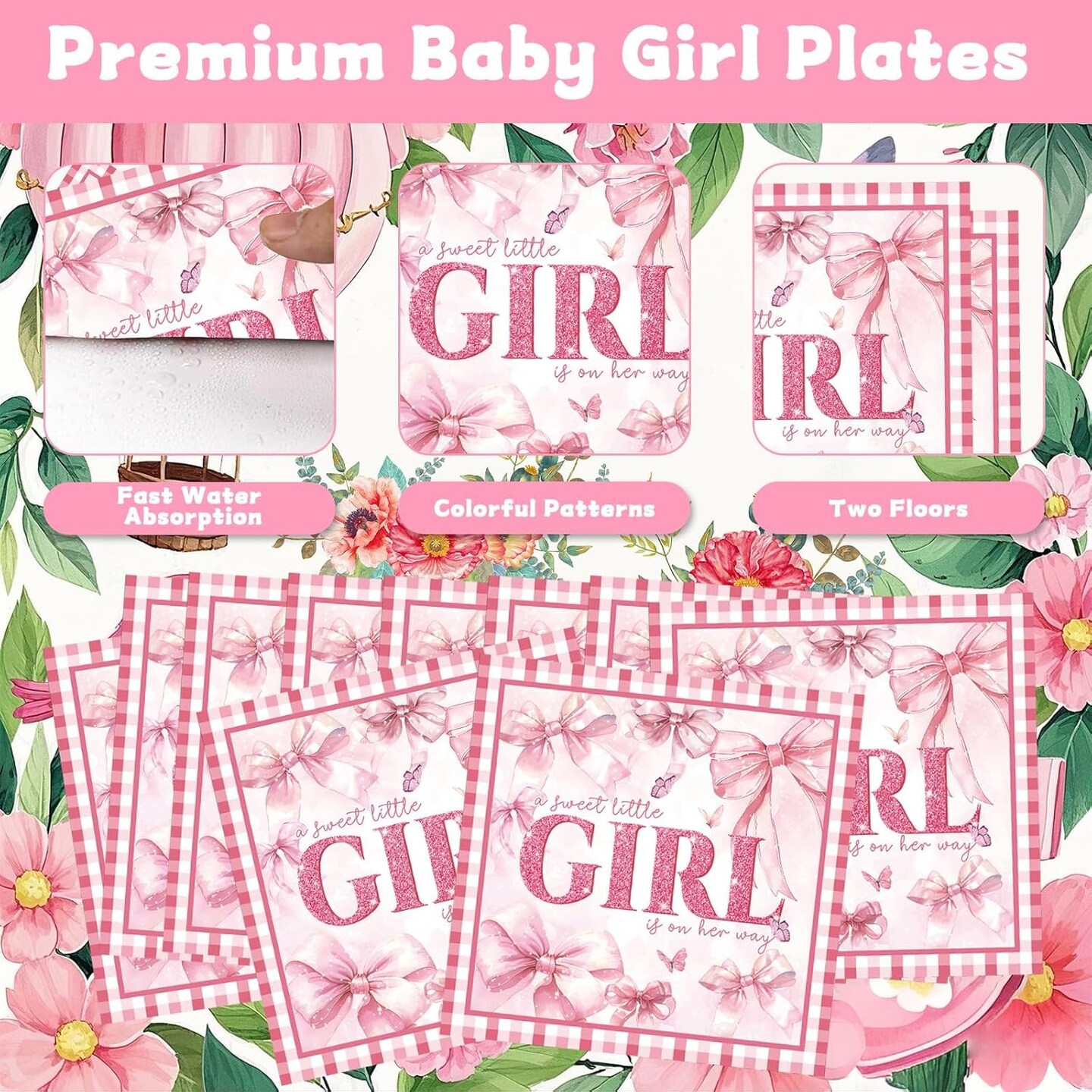 96Pcs Pink Girl Party Tableware Paper