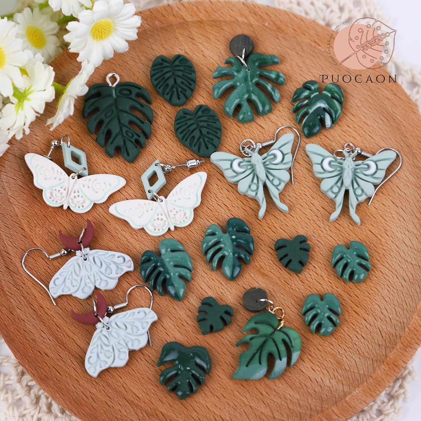 Monstera Polymer Clay Leaf Cutters - 20 Tropical Embossed Leaves