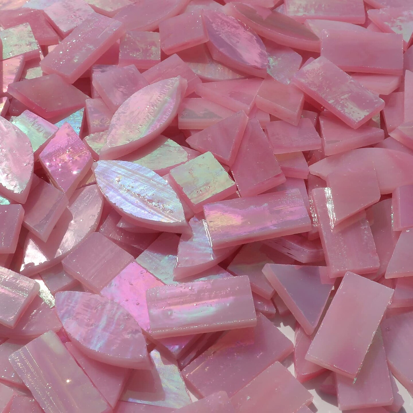 LITMIND Iridescent Glass Mosaic Tiles for Crafts, 240 Pieces 5 Shapes Mixed Pink Stained Glass Pieces, Mosaic Kits for Adults (Iridescent Pink)