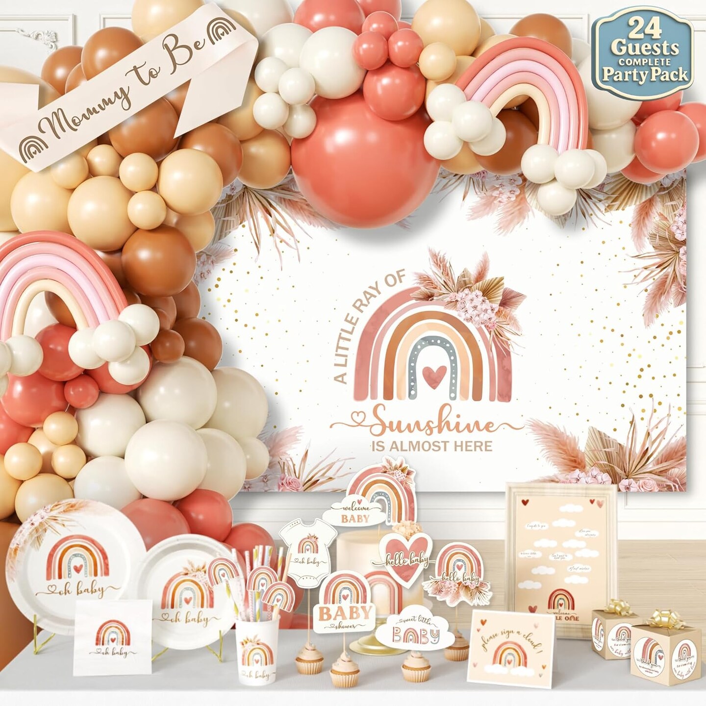 408 PC Boho Baby Shower Decorations for Girl (Nude Pink and Brown)