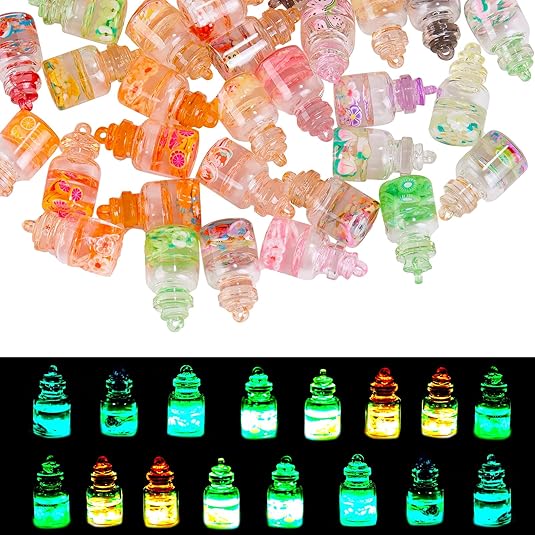 50 Pcs Luminous Glass Bottle Charms Glow in the Dark Wishing Bottle Charms