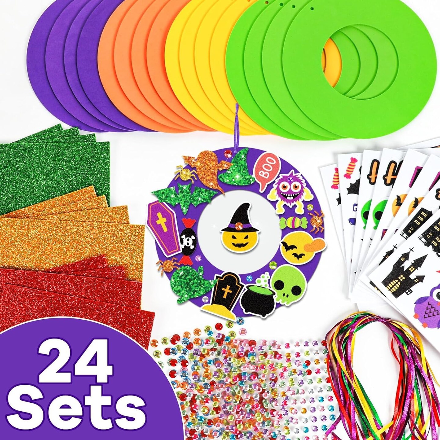 Jack-O-Lantern Ghost Spider Bat Monster Stickers Craft Kit for Kids