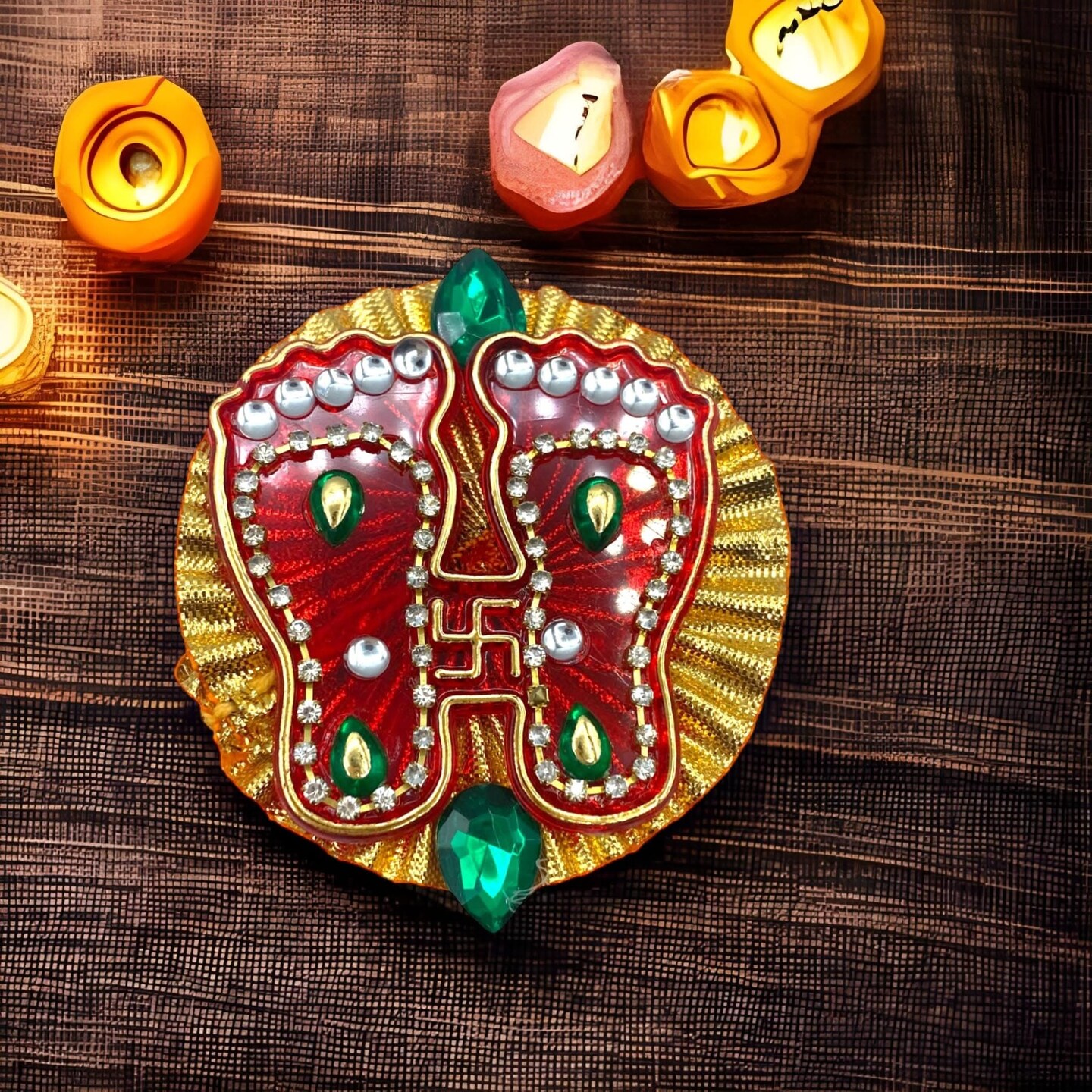 Acrylic Lakshmi Charan Paduka Feet 2 Pairs Laxmi Padhuka Good Luck Footsteps Shubh Labh Rangoli Sticker for Door Entrance Home Temple Diwali Decoration Indian Traditional Vara Lakshmi Pagla