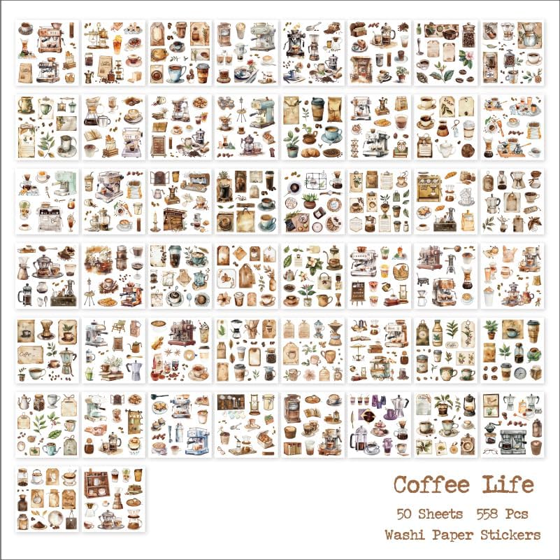 558pcs Coffee Journal Stickers for Scrapbooking(Coffee life stickers)