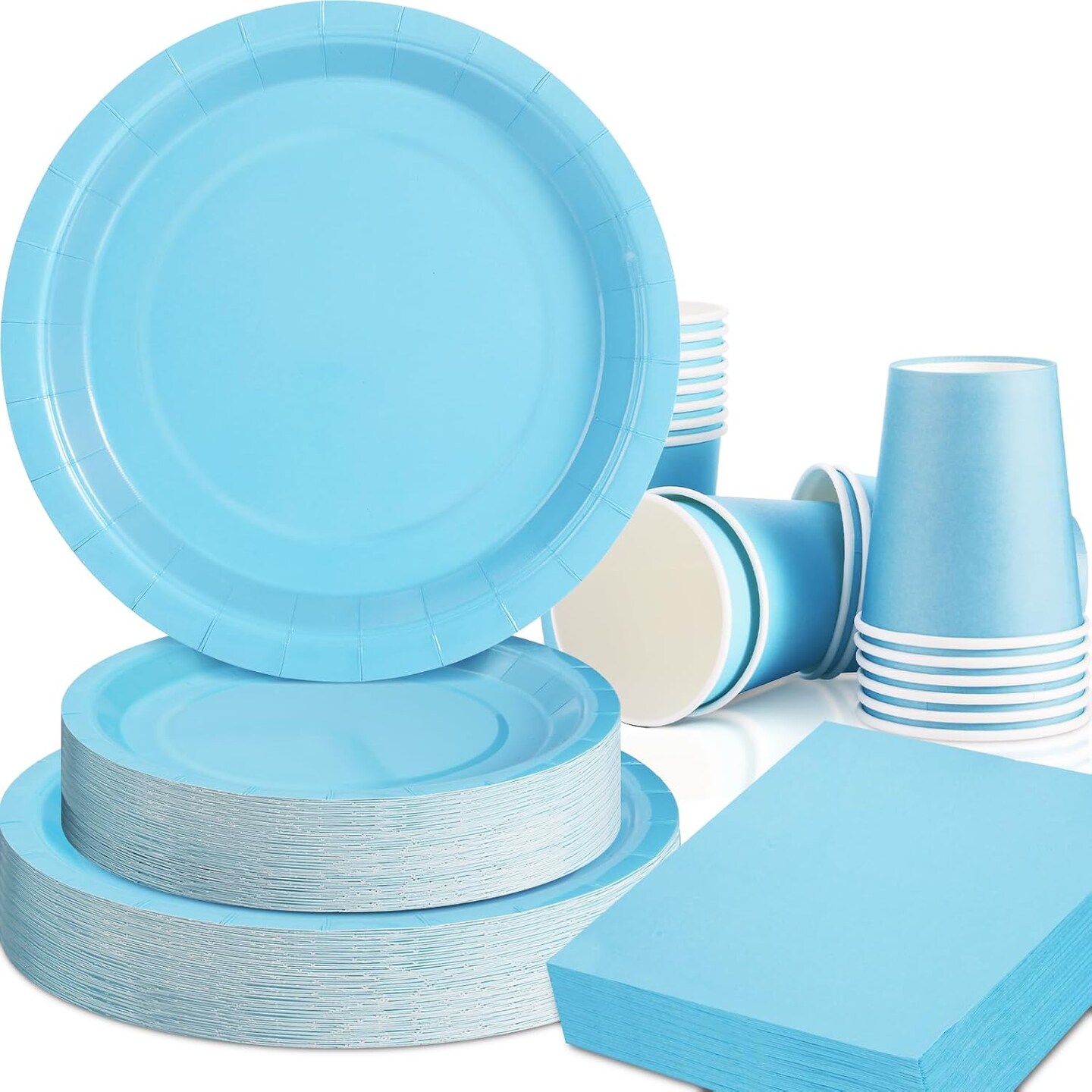 200Pcs Boy Baby Shower Party Supplies - Plates, Napkins, Cups (Baby Blue)