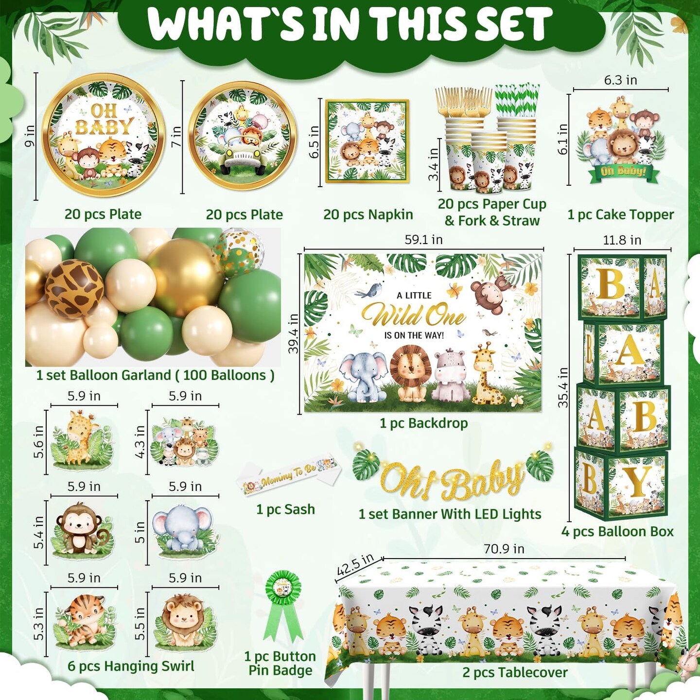 260PCS Safari Baby Shower Decorations - All-in-1 Supplies Pack