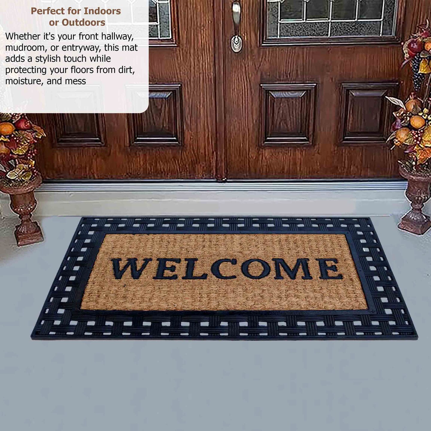Gardenised Heavy Duty Coco Coir Doormat Non Slip PVC Baking Embossed Welcome Design Natural Coconut Fiber Floor Mat for Front Door Porch Patio Entryway Garage Mudroom & Outdoor Use 18x30"