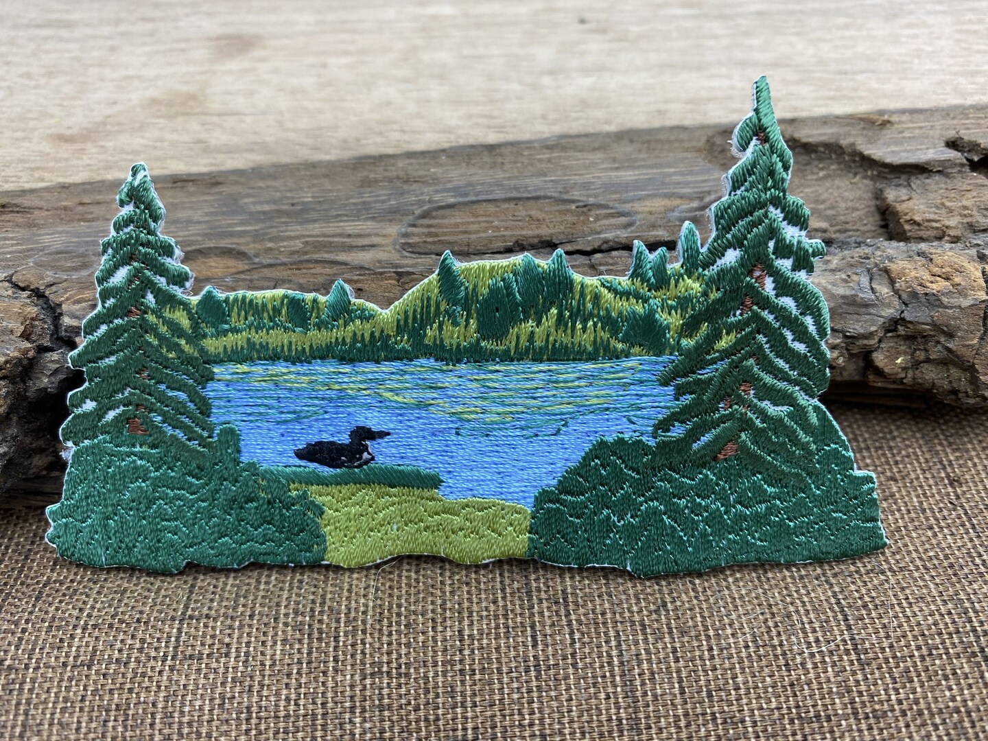 Lake Scene with Loon, Nature, Embroidered, Iron on Patch