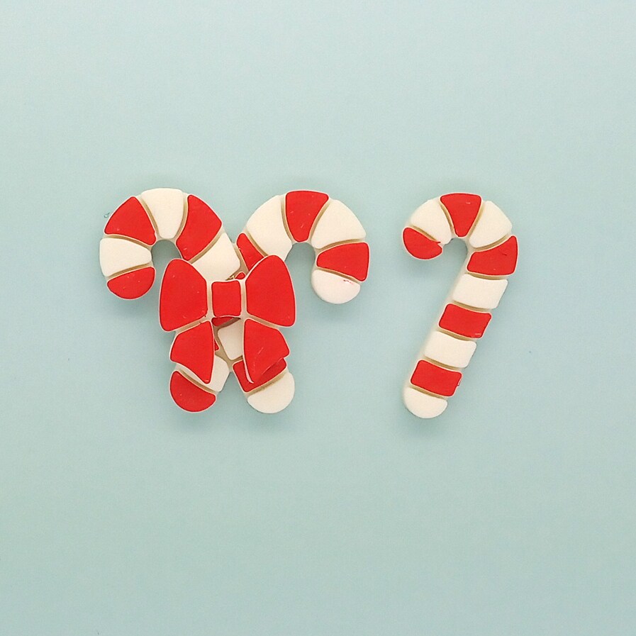 Candy Cane Clay Cutters with Bow, 3 pcs, Cute Christmas Shapes, Adorabilities