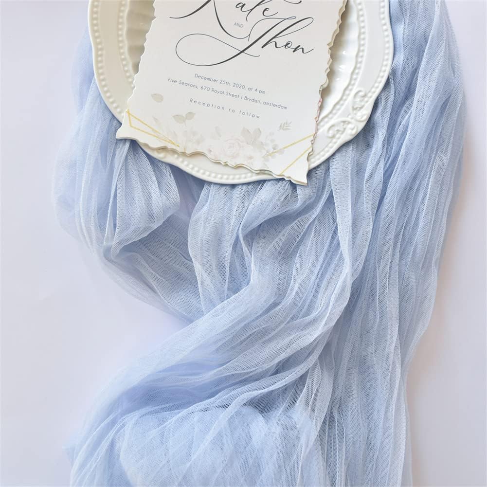 Blue Spring Summer Cheesecloth Table Runner
