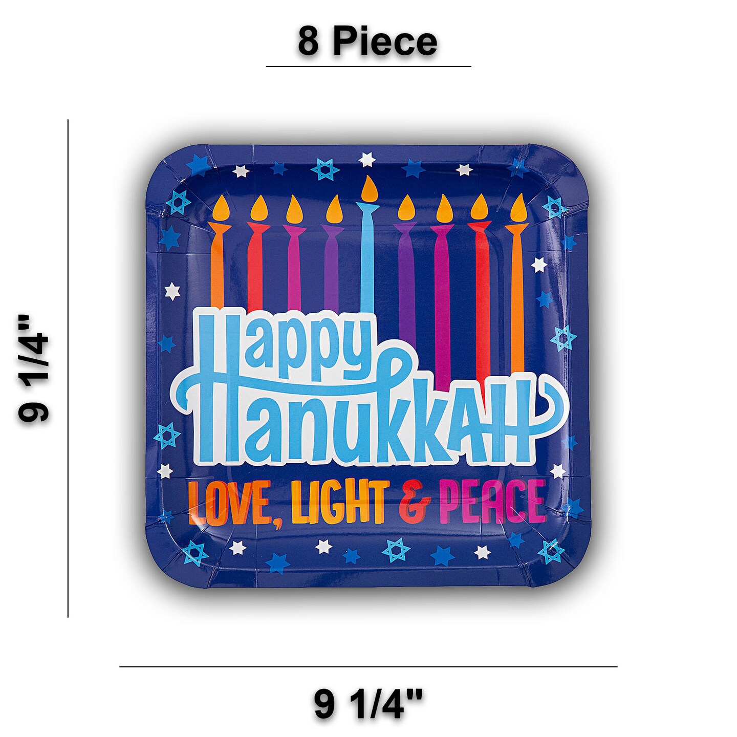 8 Count Hanukkah Menorah Square Paper Dinner Plates 9.25" Disposable ...