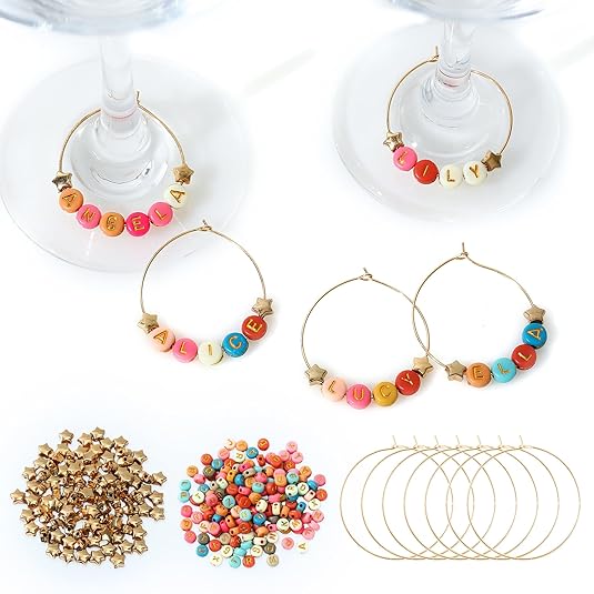 12pcs DIY Charms for Stem Glasses With 500pcs Colorful Letter Beads
