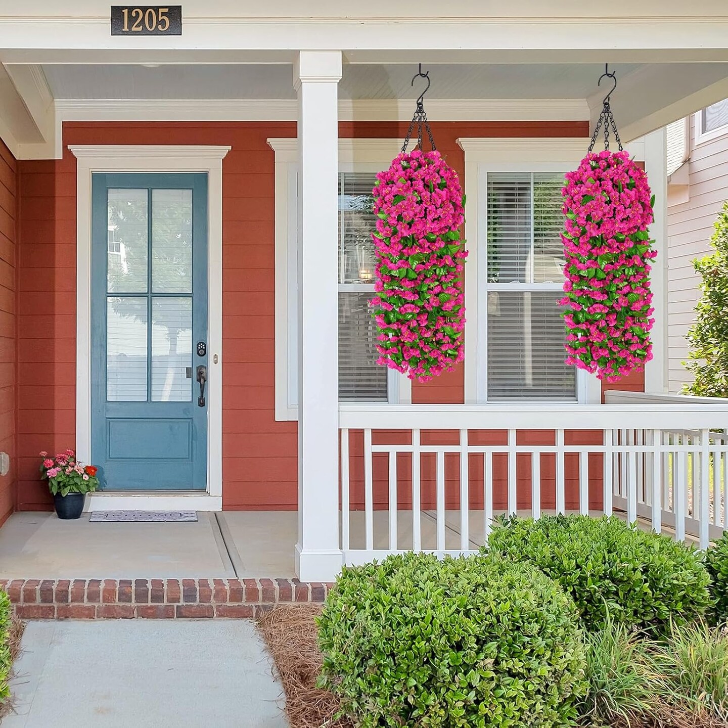 2PCS Artificial Fake Hanging Flowers Plants (Fuchsia) 5.9"D x 7.8"W x 11.8"H