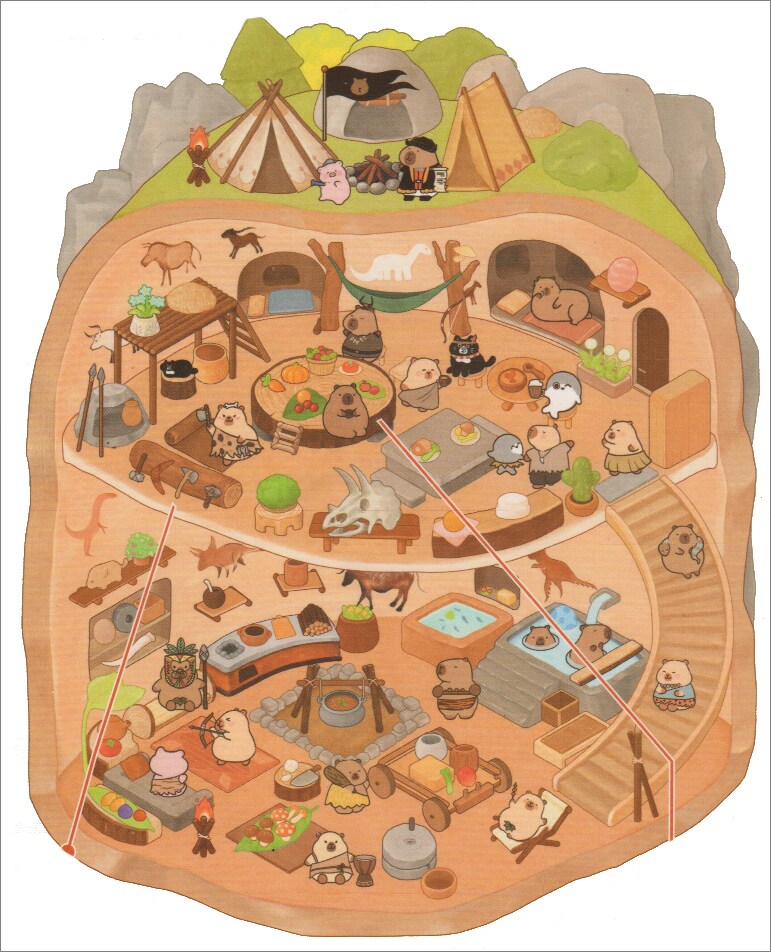 Capybara Cave Exhibit Isometric Stickers, 3D Room Scene, Adorabilities