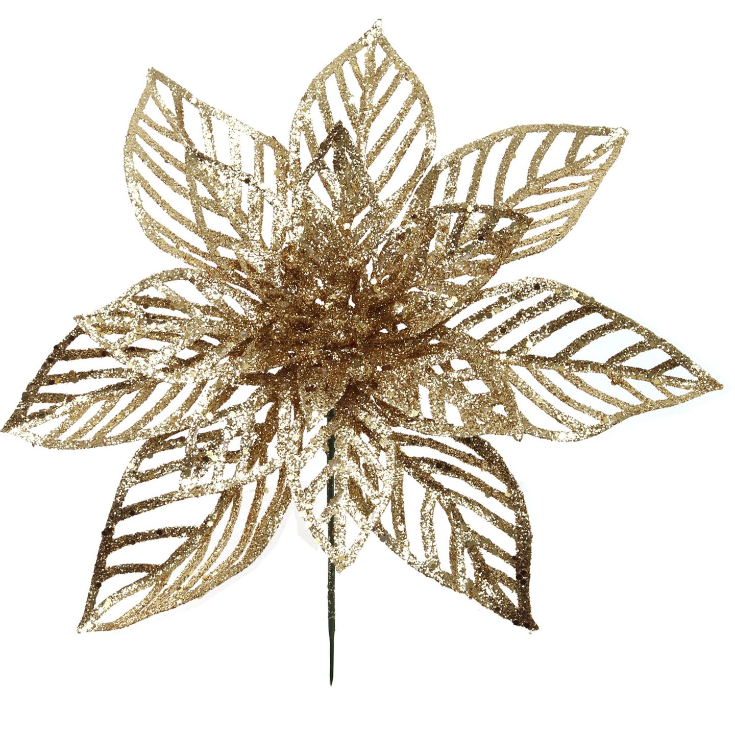 2-Pack 8.5&#x22; Gold Glitter Poinsettia Flower, Christmas Holiday Decoration, Ideal for Holiday Decor, Xmas Floral Arrangements, Home Decoration