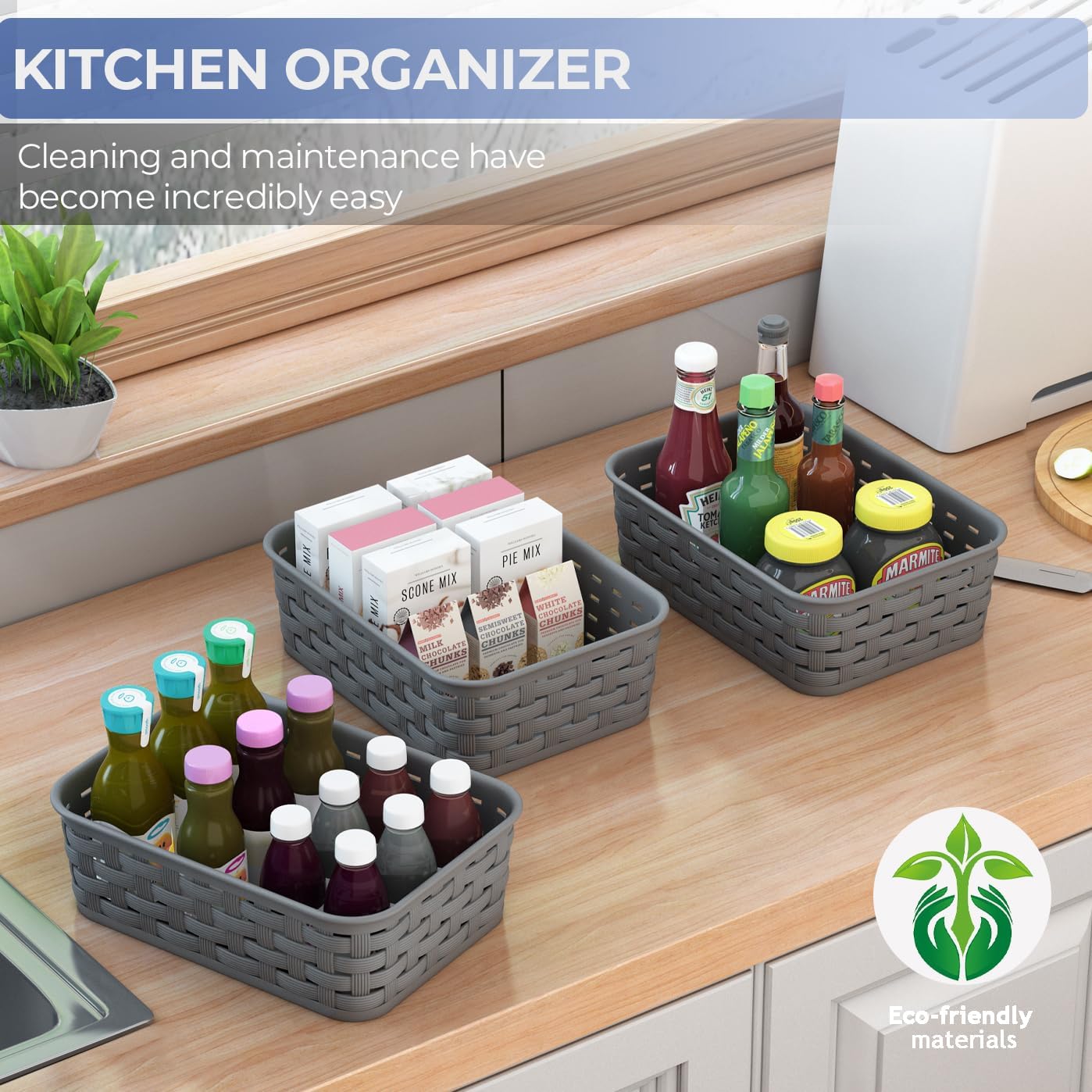 3 Pack Small Plastic Basket (3 Pack Small Drak) 5.44"D x 7.67"W x 2.36"H