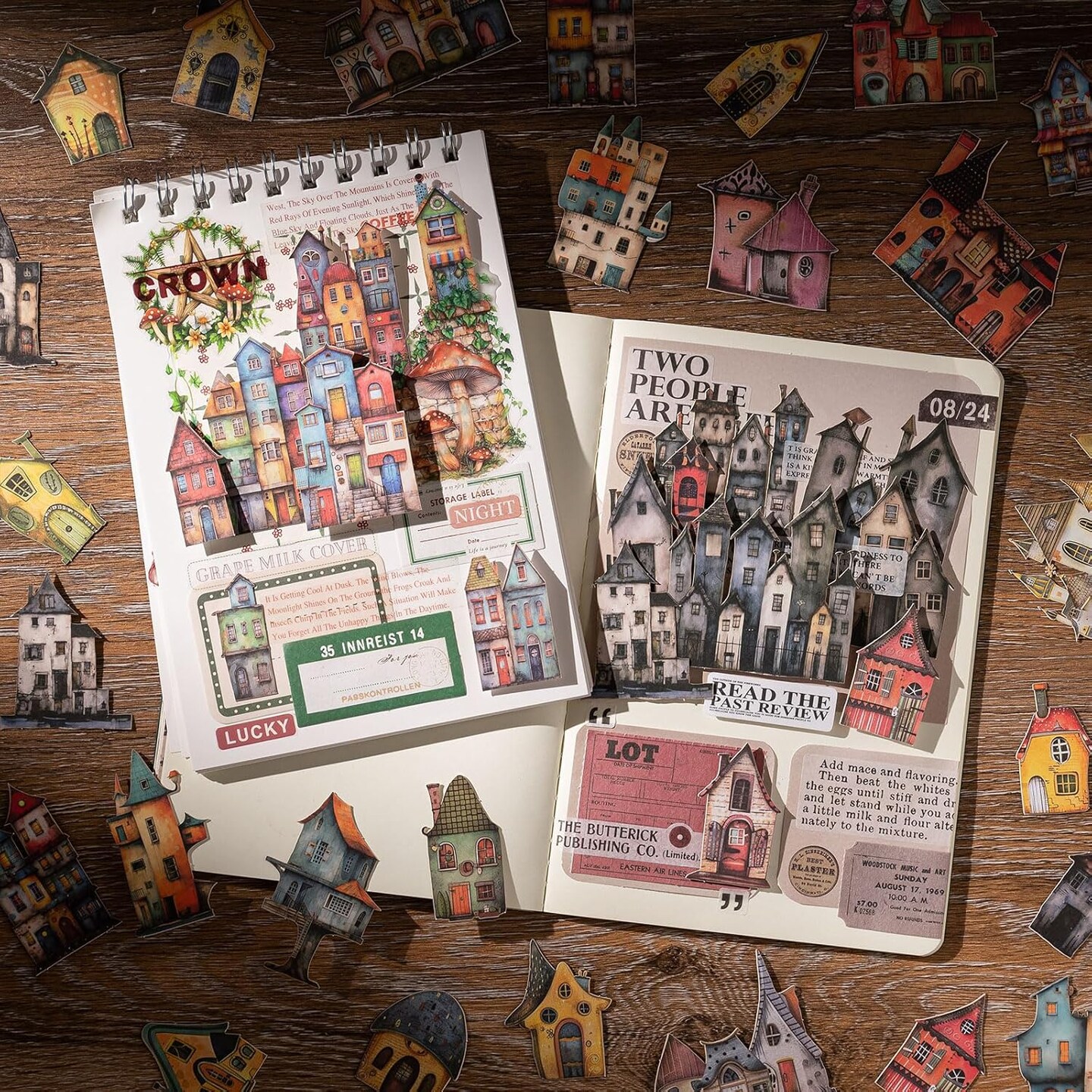 90 Pcs Vintage Scrapbook Stickers (Weird Cottage) 7 x 6.5 x 0.6 inches