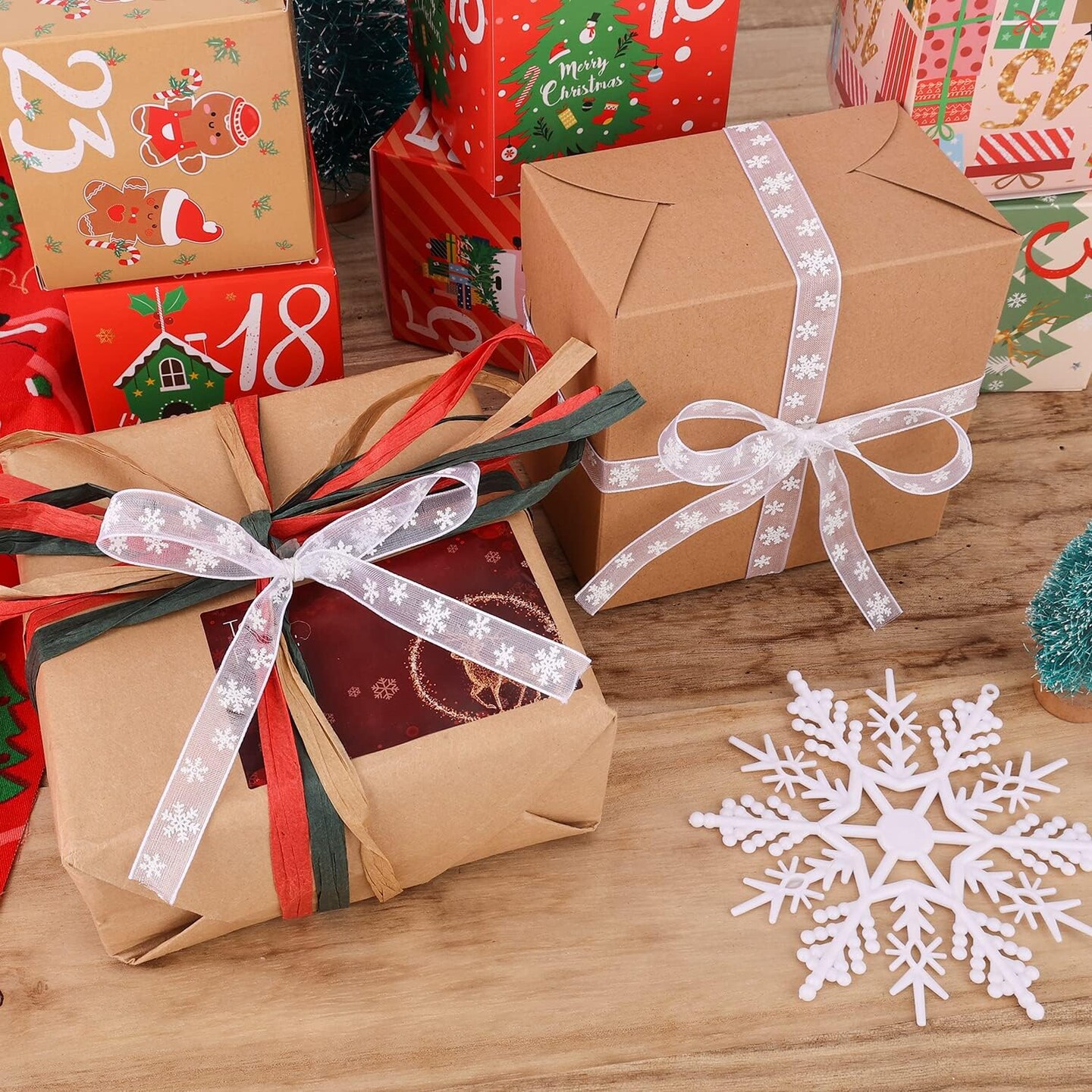 Narrow White Snowflake Christmas Ribbon