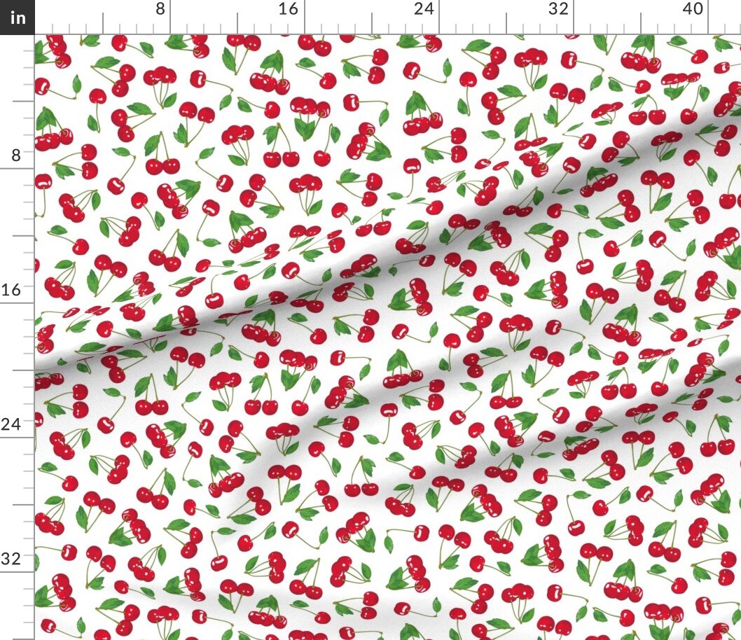 Various Fabrics by the Yard or Fat Quarter White Cherry Rockabilly Fruits Custom Printed Fabric by Spoonflower