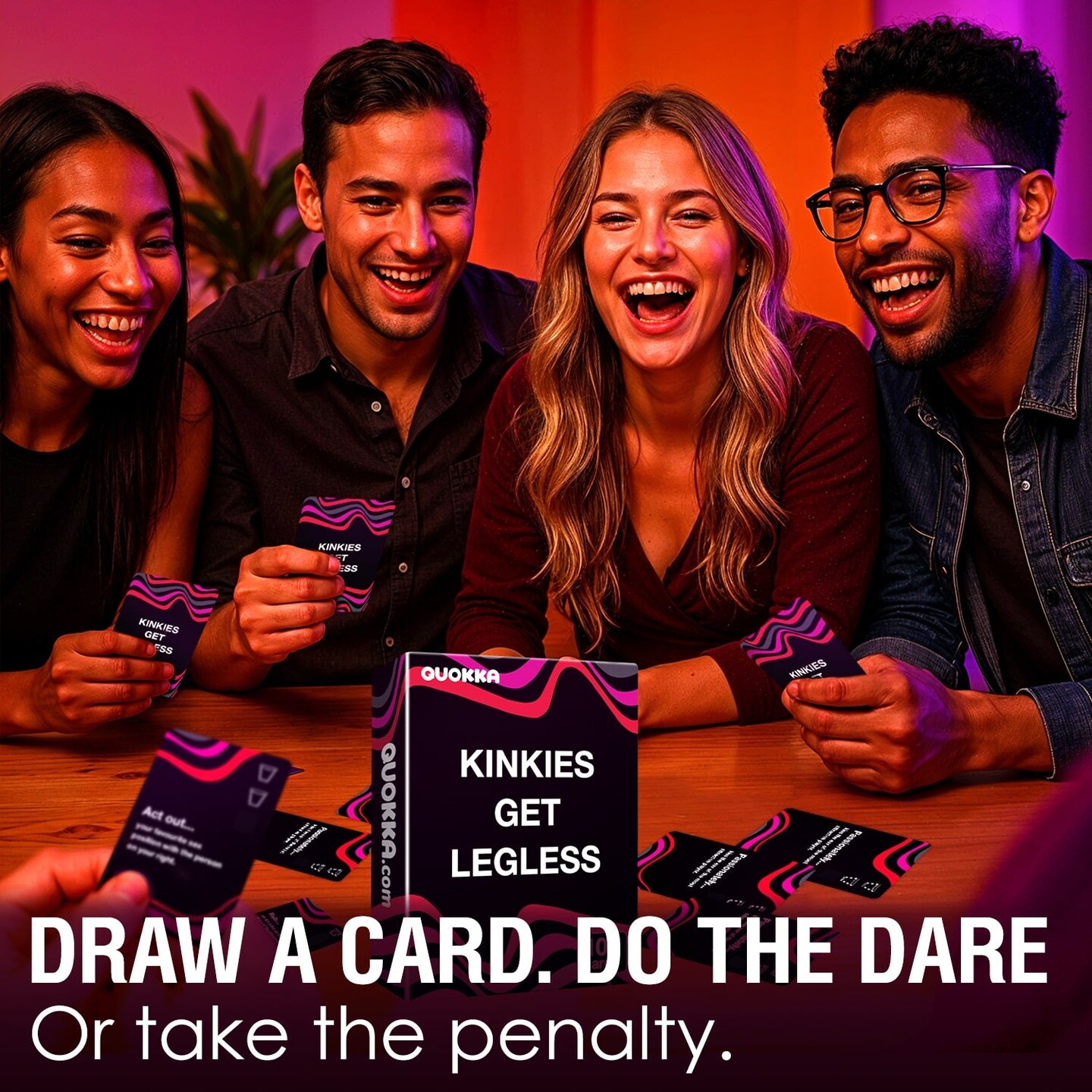 QUOKKA Card Games for Adults Let&#x2019;s Get Legless - Extra Daring Adult Games for Party Game Night with 104 Hilarious Tasks &#x26; Risky Questions, Inappropriate Challenges to Sice Up The Night, Ages 21+ Only