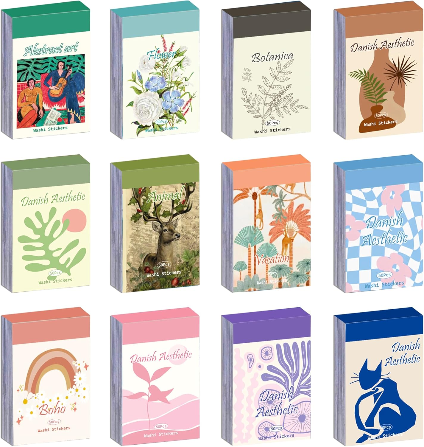 12 Sets 600 Sheets Washi Vintage Scrapbook Sticker Set 5.35 x 5.35 x 0.86 inches