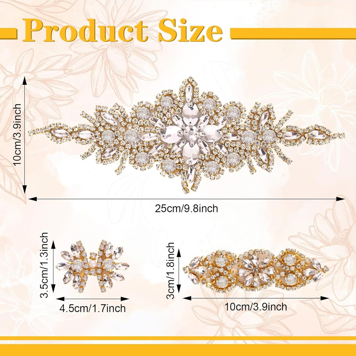 9 Pack Rhinestone Crystal Wedding Applique Iron on Patch