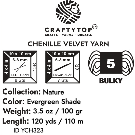 Craftytop™ Bulky Velvet Yarn #5 for Knitting & Crochet (Evergreen Shade)
