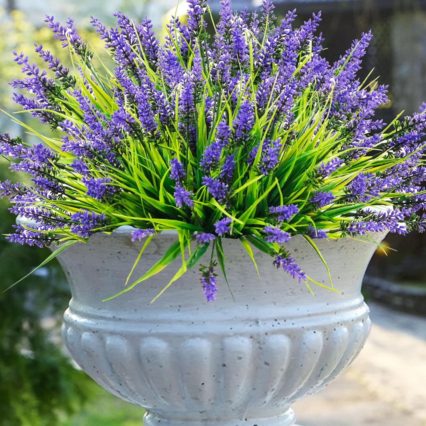 22 Pcs Artificial Outdoor Flowers UV Resistant Lavender Fake Greenery Plants Grass (22, Purple)