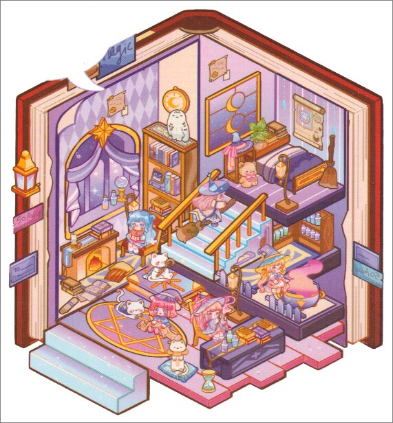 Fantasy Bookstore Sticker Scene, Magical Isometric Room Stickers, Adorabilities