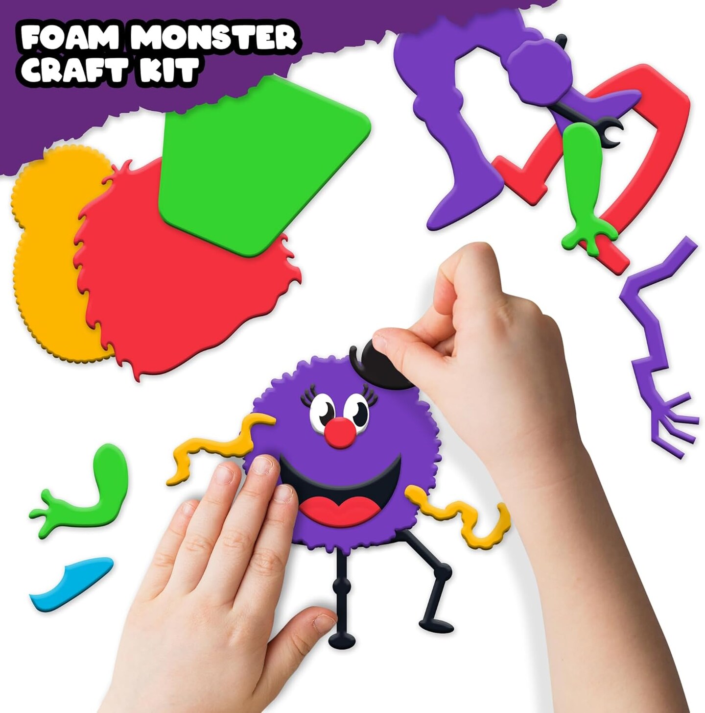 12 Sets -DIY Foam Monster Craft Kit, Mess-Free Arts and Crafts Activity for Kids