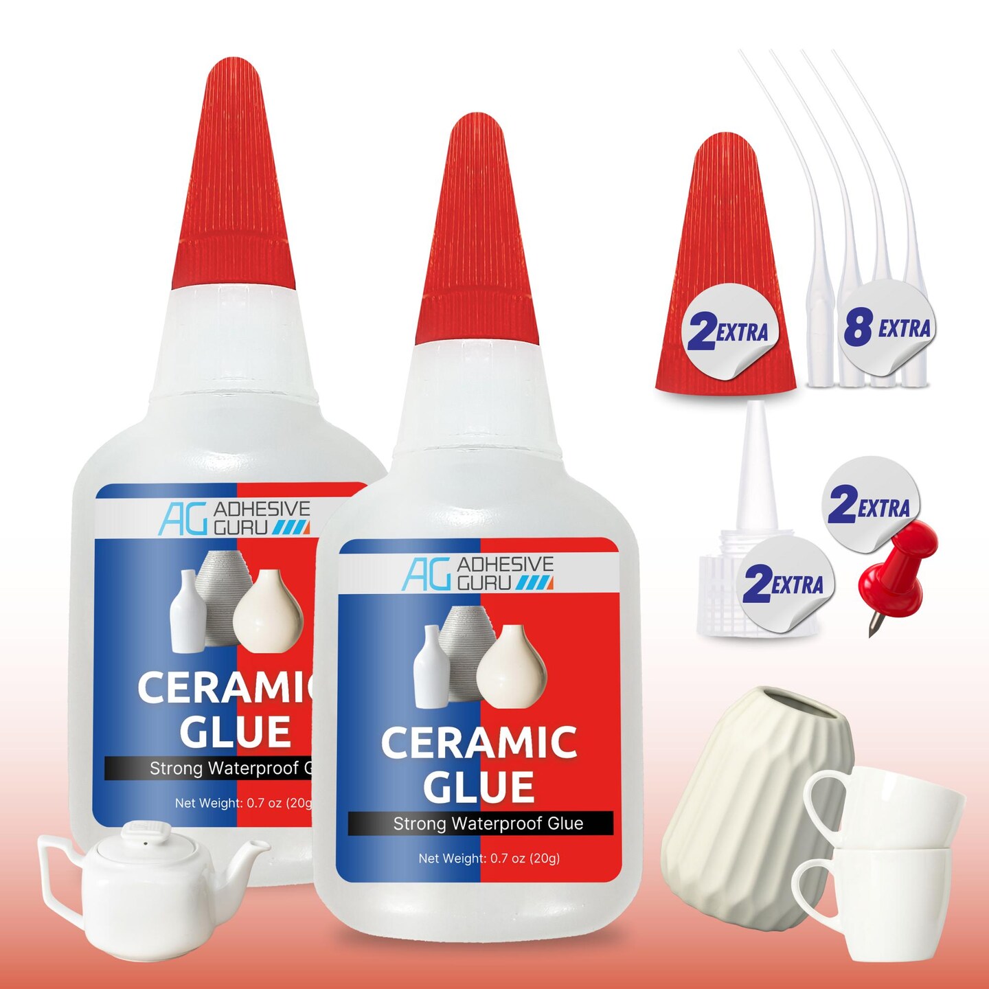ADHESIVE GURU Ceramic Glue 0.7 oz – Fast-Drying CA Adhesive for Porcelain, Pottery, Figurines, Clear Finish