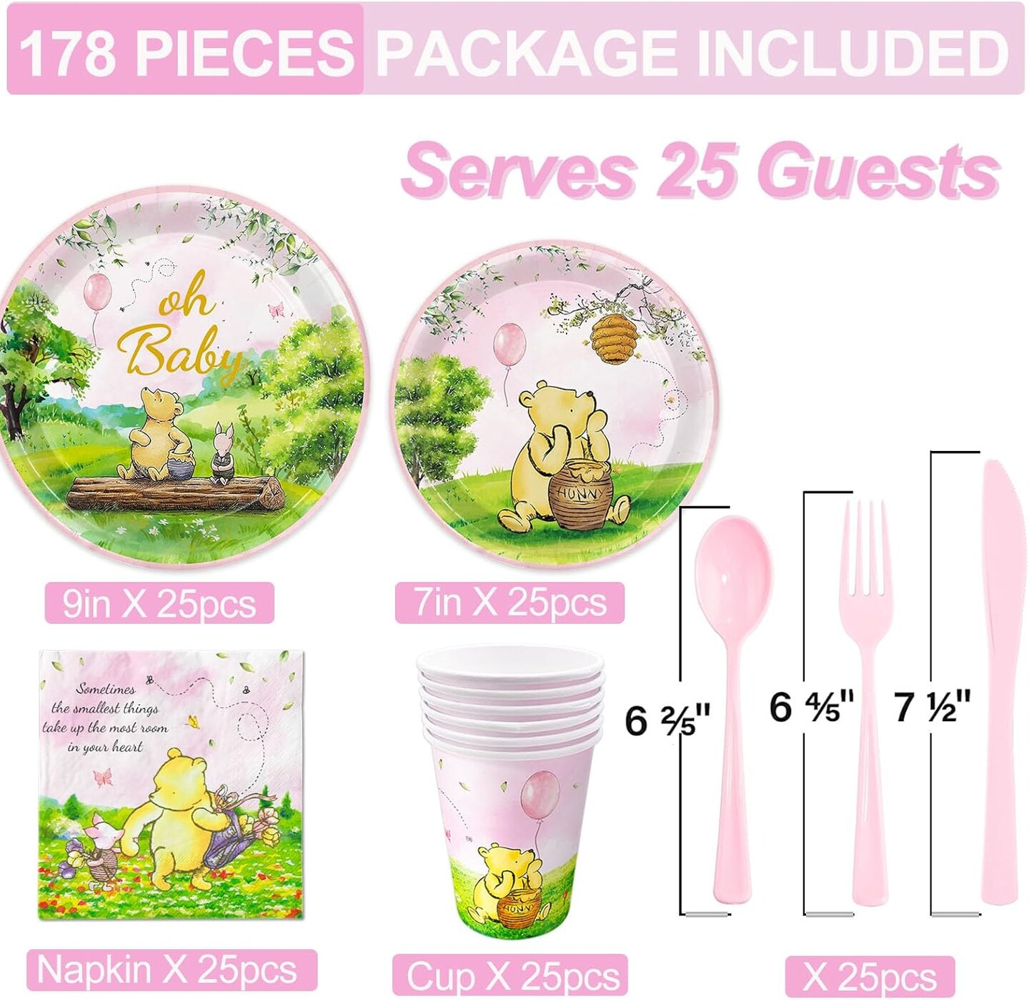 178pcs Pink Winnie Bear Baby Shower Decorations - 25 Guests (Pink Winnie Bear Baby Shower Pooh Decorations)