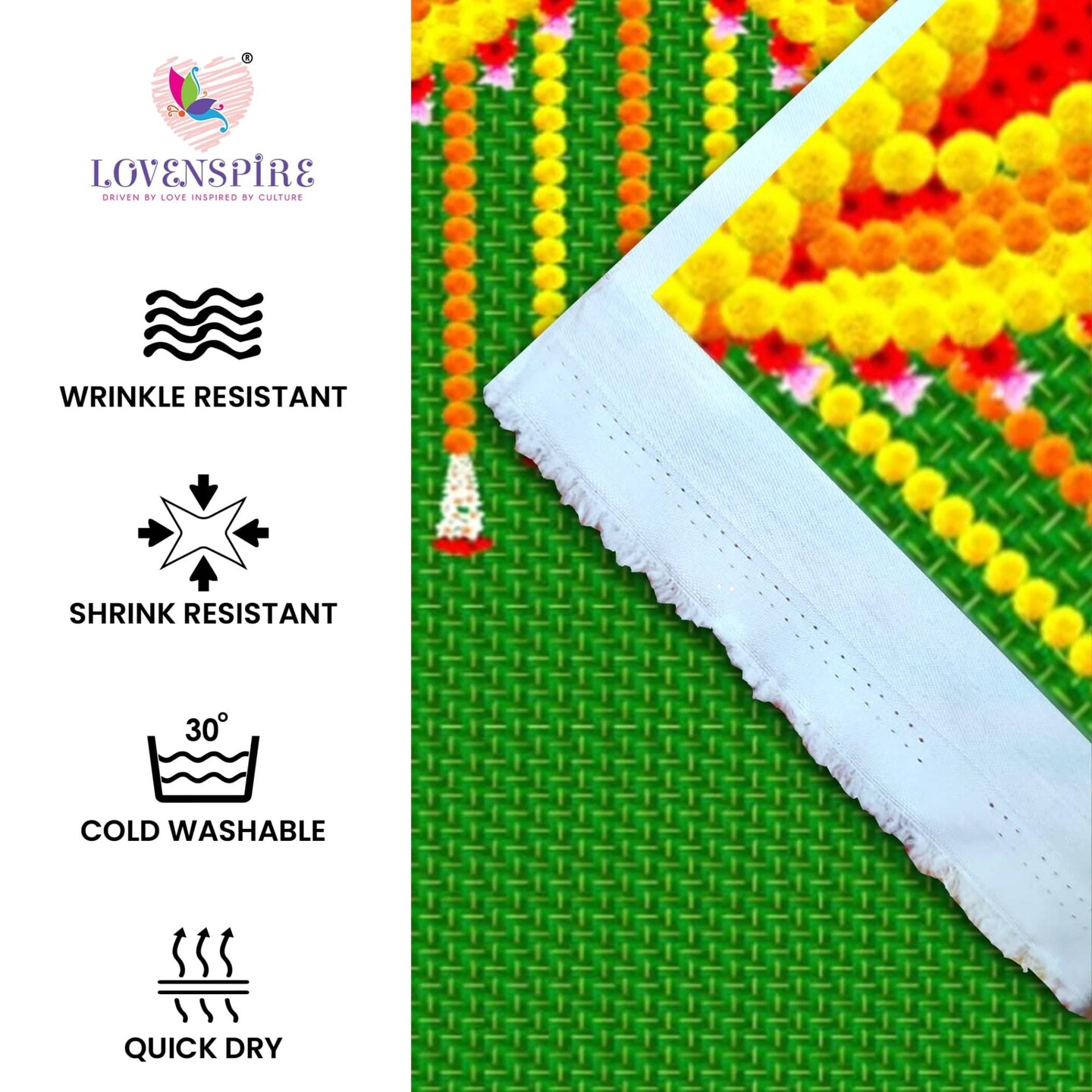 Ganesh with Marigold 5x8 Feet Backdrop Indian Traditional Cloth Ganesh Chaturthi Decor Indian Pooja Wall Decor Indian Wall Art Photo Decor Banner Decorative Pooja Cloth Wedding Favor