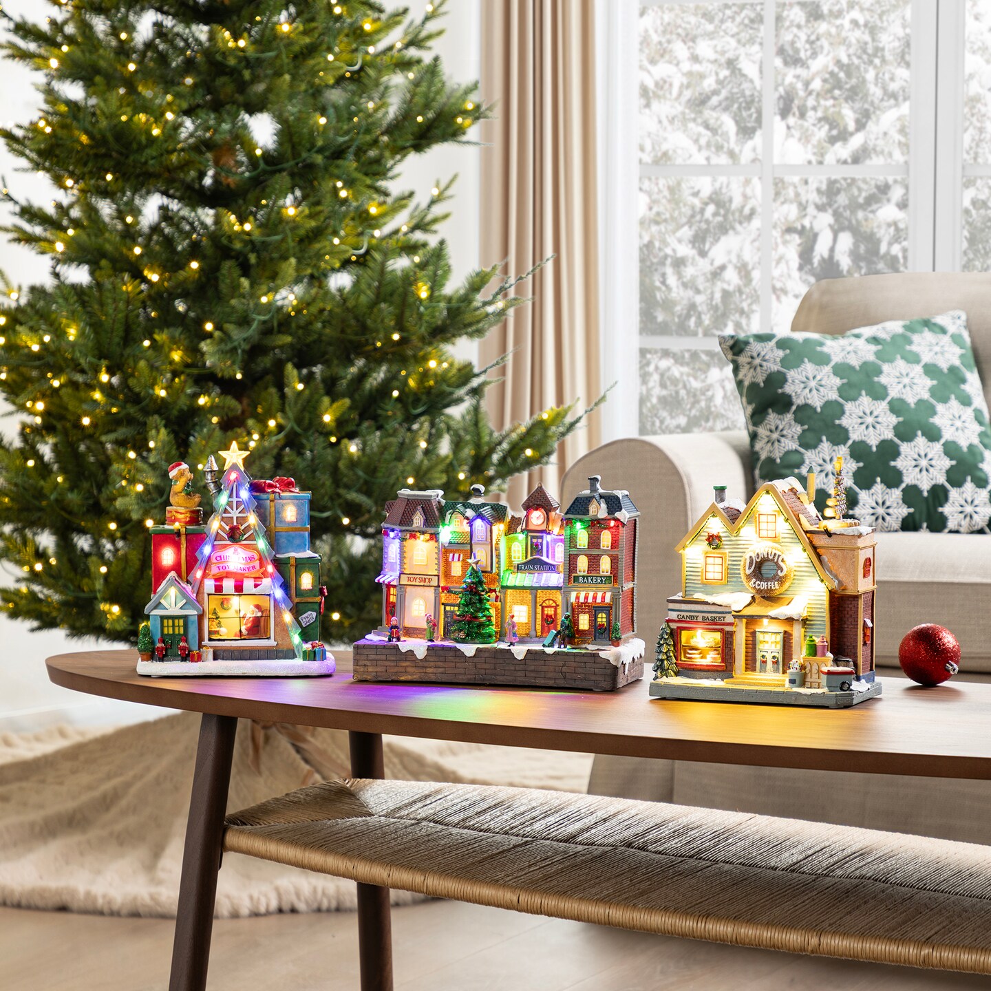 Set of 3 Lighted Christmas Resin Village with Movement and Music