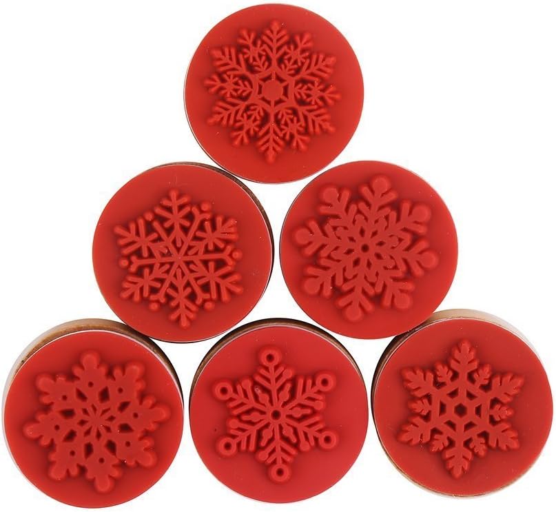 6-Pack Snowflake Floral Wooden Rubber Stamps – Round Winter Craft Stamps for Card Making, Scrapbooking, DIY Holiday Decorations, Wedding Invitations