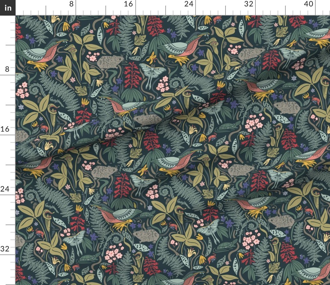 Maximalist Botanical Nature Floral Woods Forest Wetland Plants Frog Eno Moth Cicada Custom Printed Fabric by Spoonflower Various Fabrics by the Yard or Fat Quarter