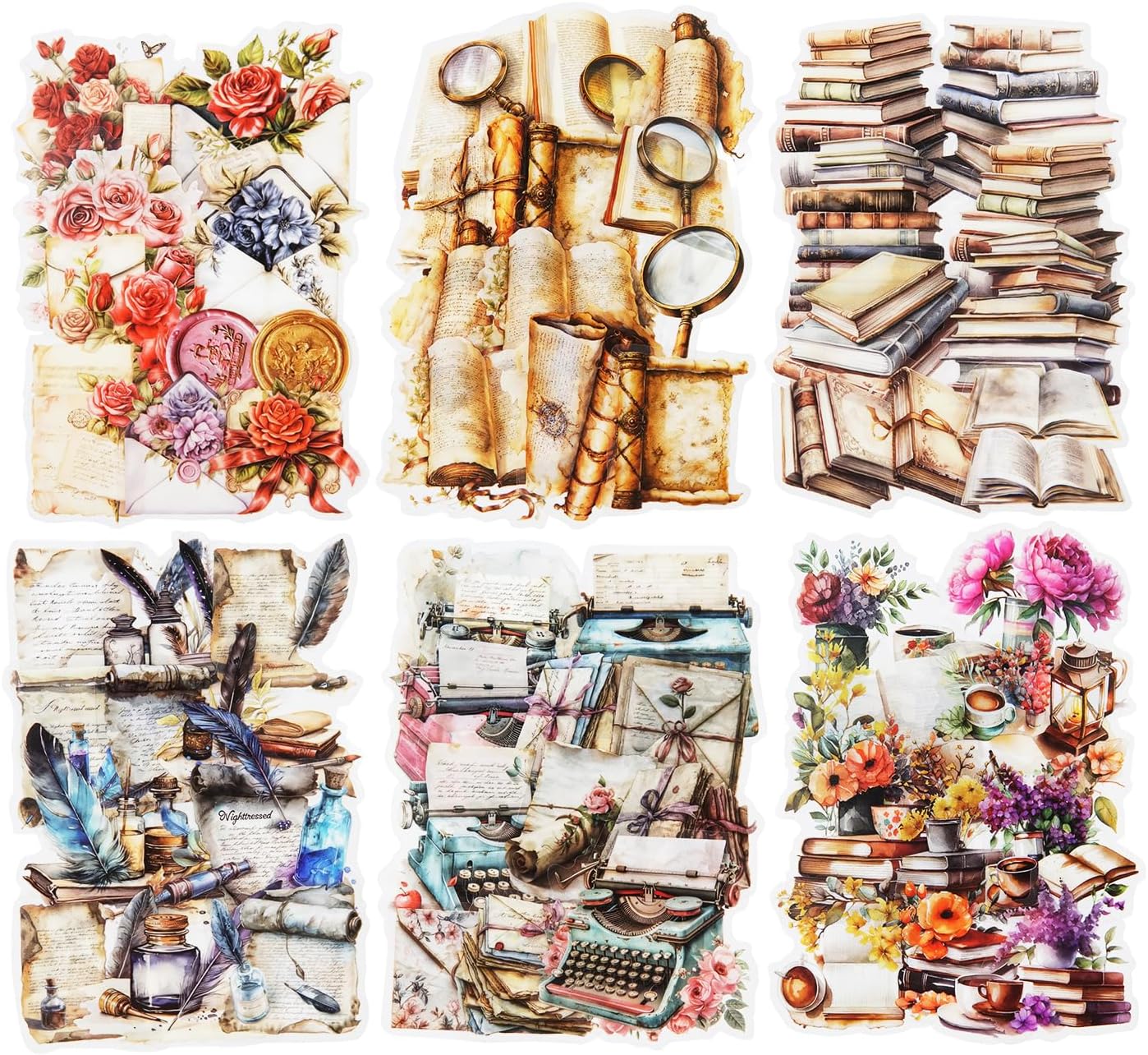 120PCS Vintage Book Sticker Set for Scrapbooking (Aroma of Books) 2.6 x 2.6 x 0.12 inches