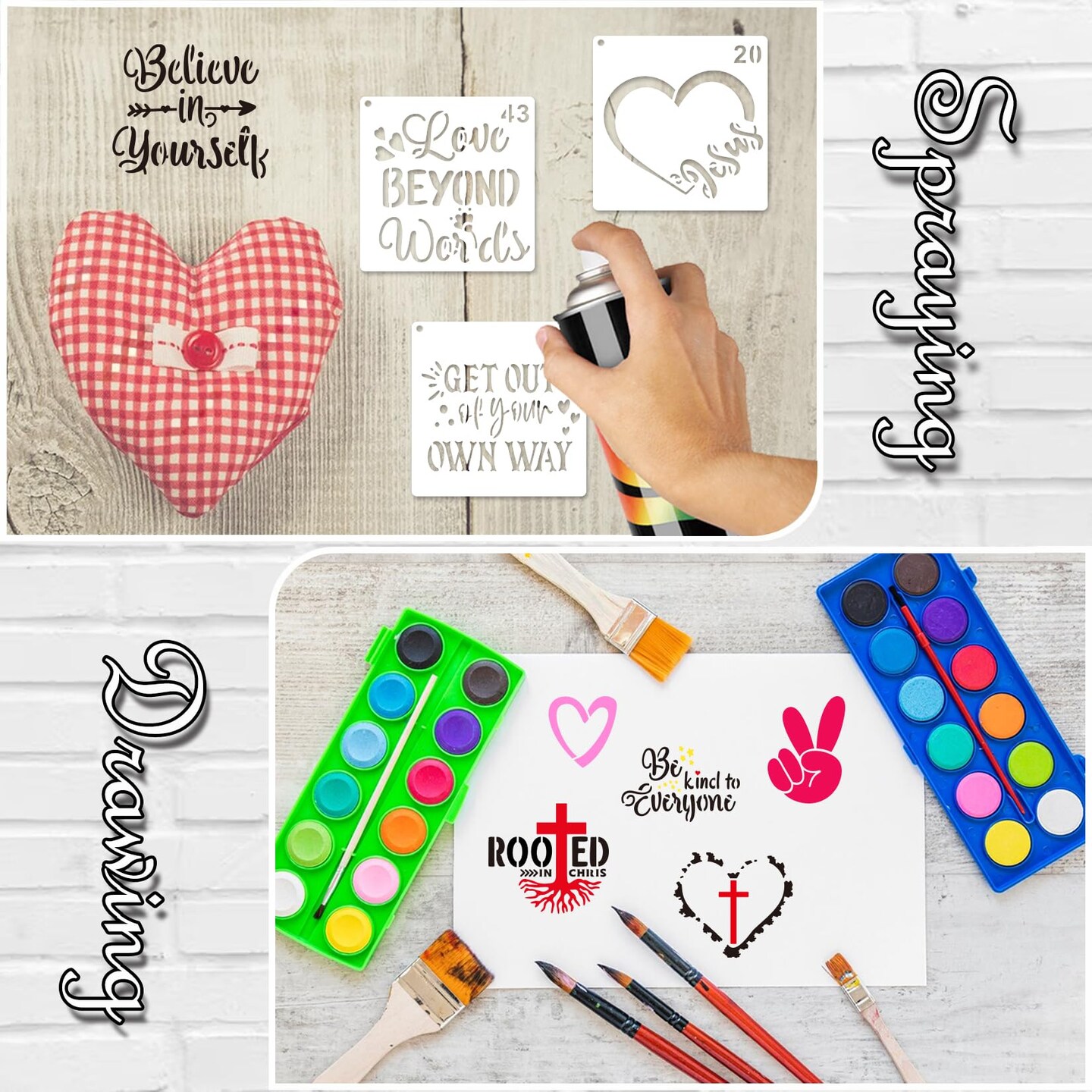 Small Stencils for Painting on Wood Reusable, 3 Inch Reusable Stencil for Craft Ornament Paint Template Stencils for Wall Card Rock Wood Signs Coasters Canvas Home Decor (Bible Words)