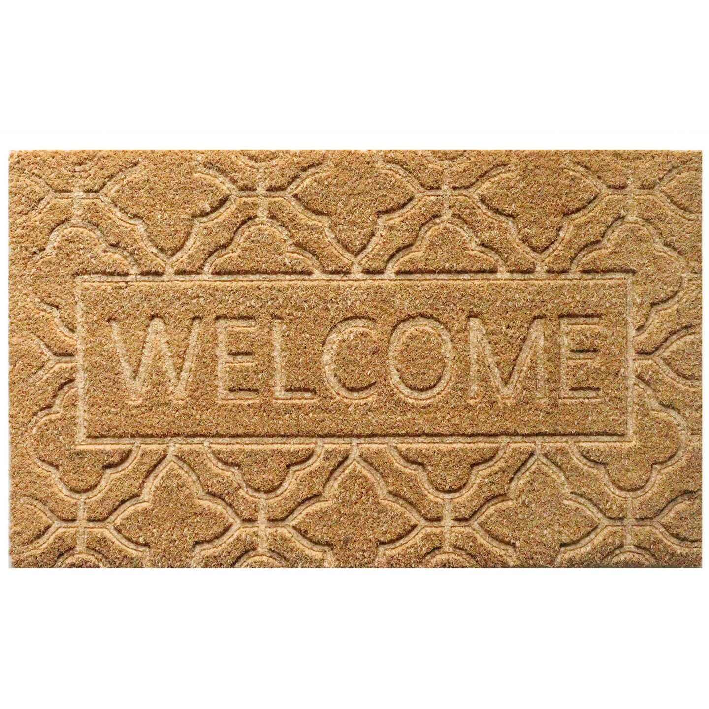 Gardenised Heavy Duty Coco Coir Doormat Non Slip PVC Baking Embossed Welcome Design Natural Coconut Fiber Floor Mat for Front Door Porch Patio Entryway Garage Mudroom & Outdoor Use 18x30"