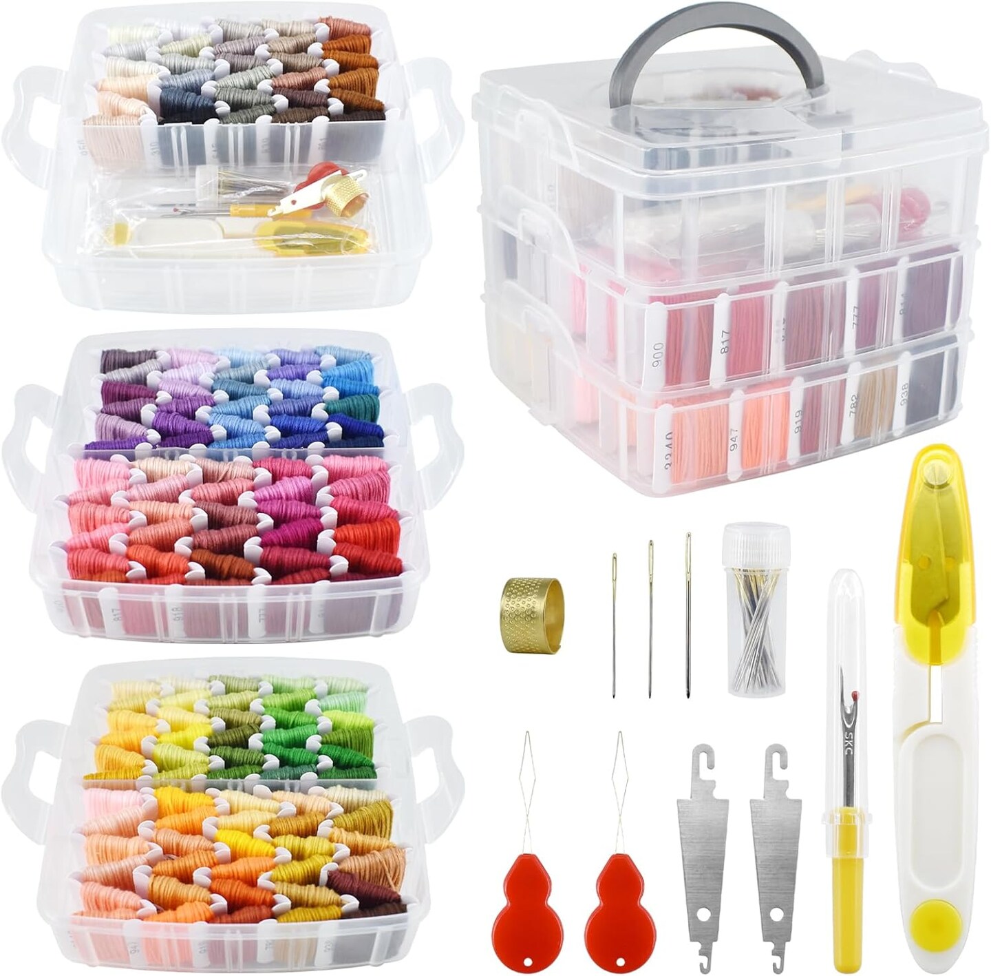 187 Pcs Embroidery Thread Floss Kit (150 Colors) 6" x 6" x 5"